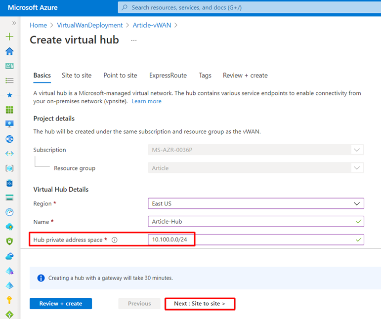 Creating an Azure Virtual WAN
